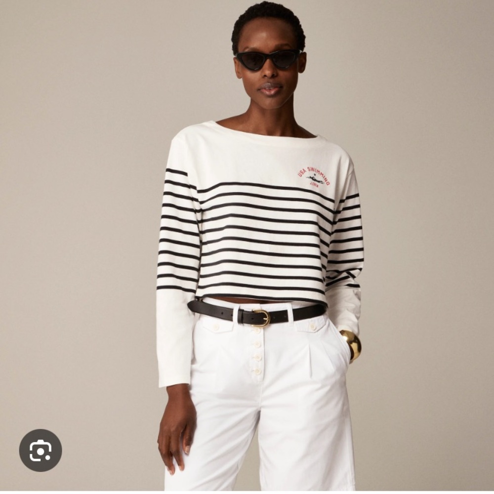 J Crew USA Swimming Limited Edition Cropped Striped Black and White Top